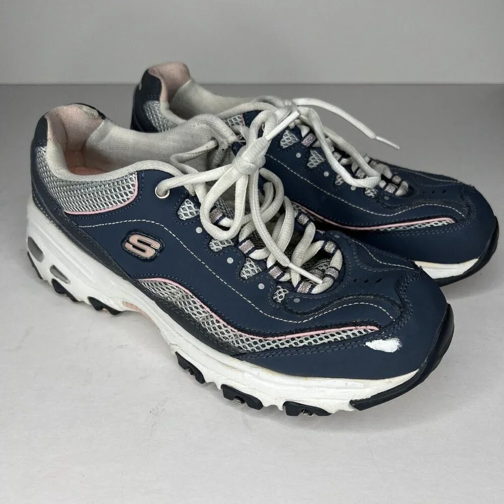 Skechers D'lites Sport Walking Sneaker Womens Size 10 Blue Suede-Look Shoes